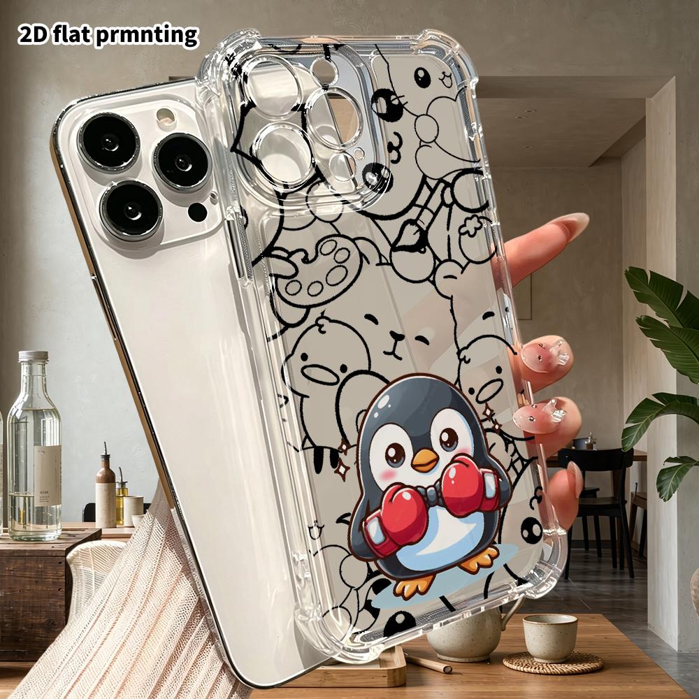 Phone case: 2D flat, suitable for iPhone 18 17 16 15 14 13 Pro protective case, boxing little penguin, perfect holiday gift for Christmas and Hallowee