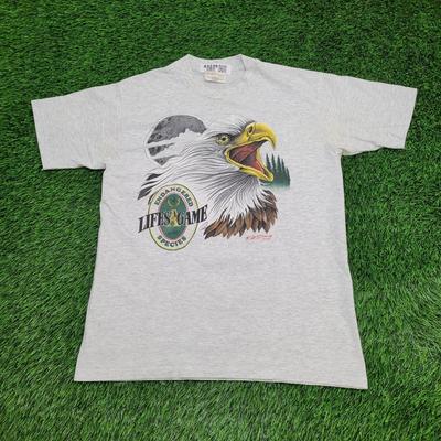 Vintage 90er Adler Hemd M/L 21x27 Grau Lifes-A-Game Wildtiere