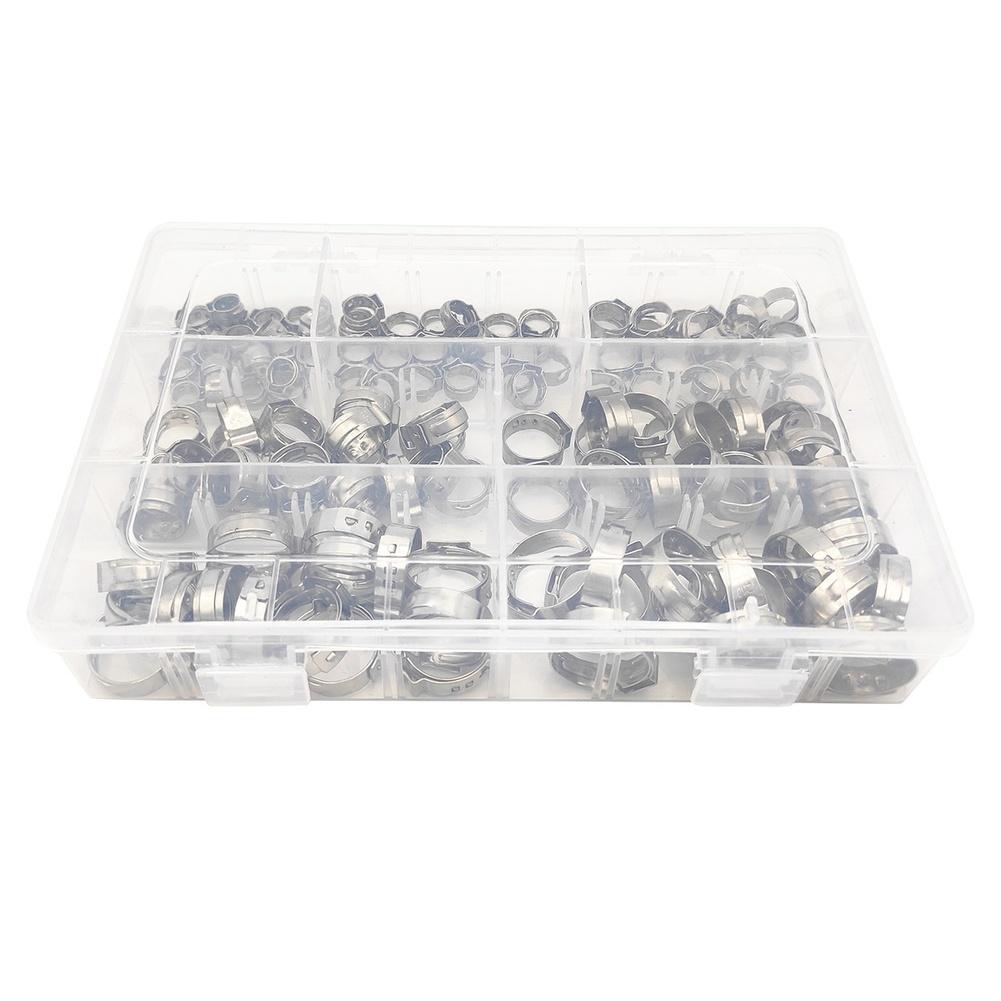 130pcs Stainless Steel Single Ear Hose Clamp Set For Automotive, Plumbing And Industrial Pipes Fastening Applications