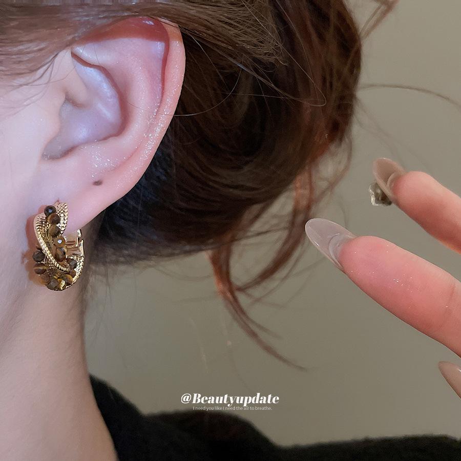 Geometrické ušní manžety Maillard Tiger's Eye: Retro Niche High-End Náušnice