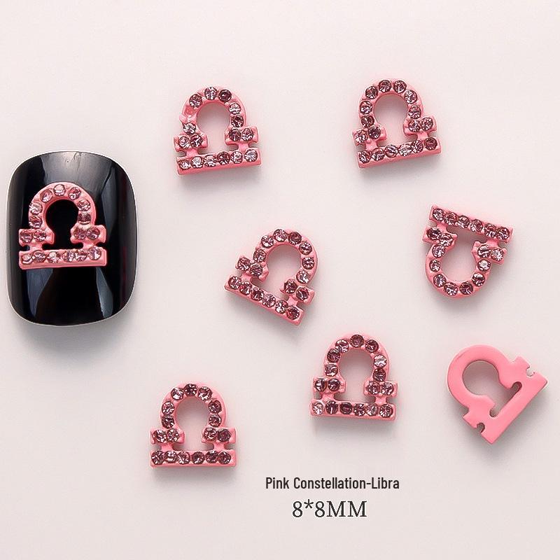 Pink Zodiac-Inspired Gem-Free Alloy Jewelry: Aries & Leo 3D Fingertip Nail Art