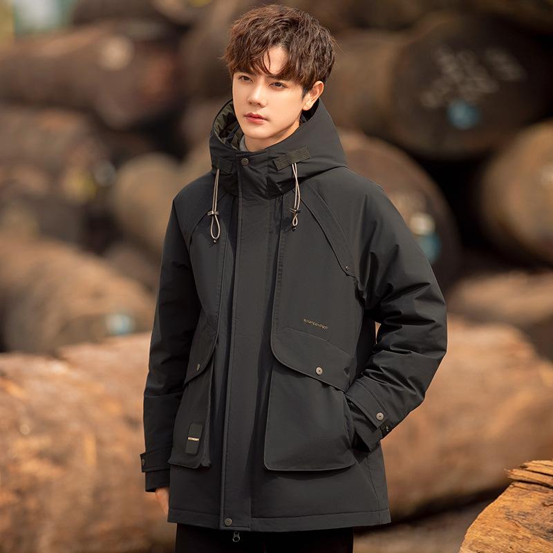 

Корейская версия пуховой куртки для мужчин Winter Tide Teen Hooded Medium and Long Men s Thermal Jacket XL чёрный