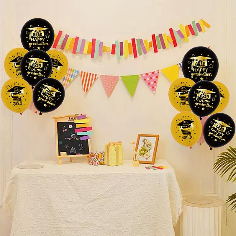 20 Pcs Happy Graduation Decorations Black Gold Confetti Balloon For Congratulation School College Graduation Party Grad Gift