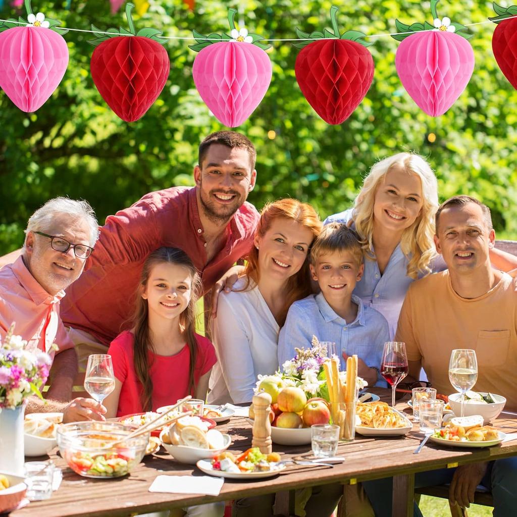 14 Pieces 6 Inches Strawberry Honeycomb Birthday Party Decorations Paper Strawberry Ball Tissue Shortcake Party Decorations for Girls Baby Shower