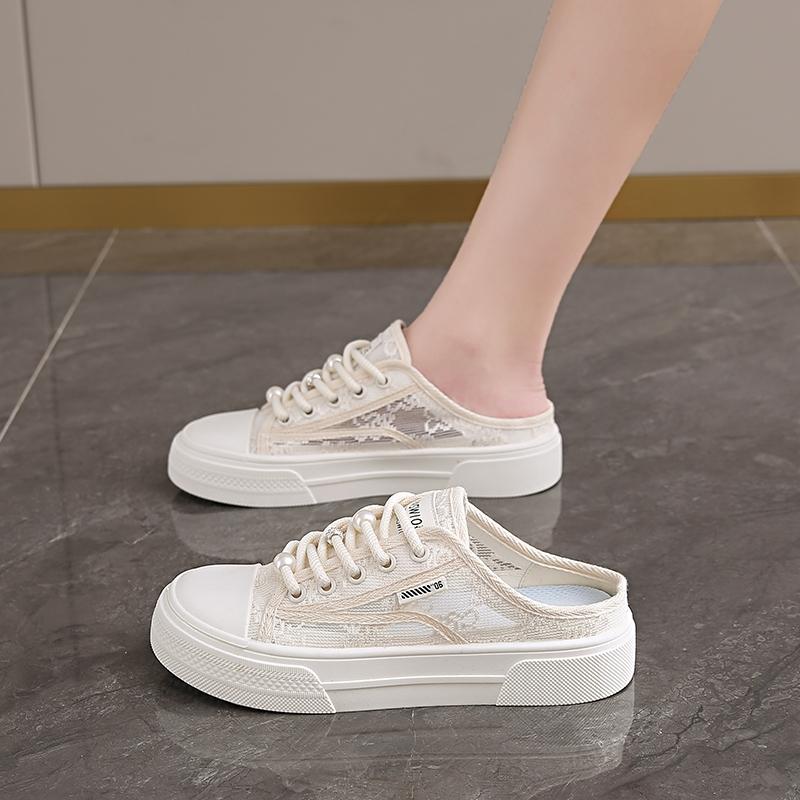 

CRLAYDK женские кружевные повседневные туфли-сабо Comfort 2024 Летние туфли-лодочки с открытой спиной для ходьбы Шлепанцы с закрытым носком Кроссовки для отдыха 40