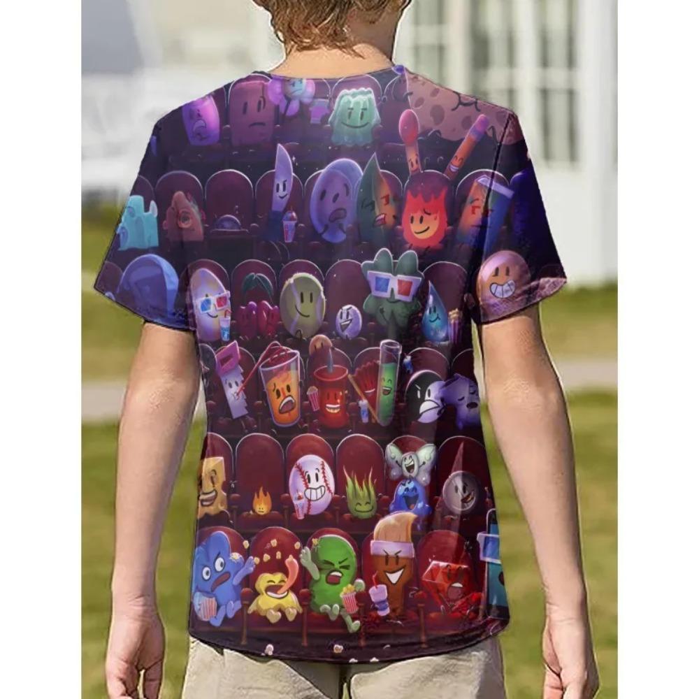 BFDI X Inanimate Insanity 3D Tisk dětské tričko Vysoká kvalita Komiks Děti Léto Kluci/Dívky Kulatý výstřih Pohodlné Měkké Trička Oblečení pro kluky a dívky
