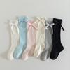 1 Pair Children Socks High School Long Tube Solid Color Stockings Princess Style Bow Decor Calf Socks Spring Autumn Wear