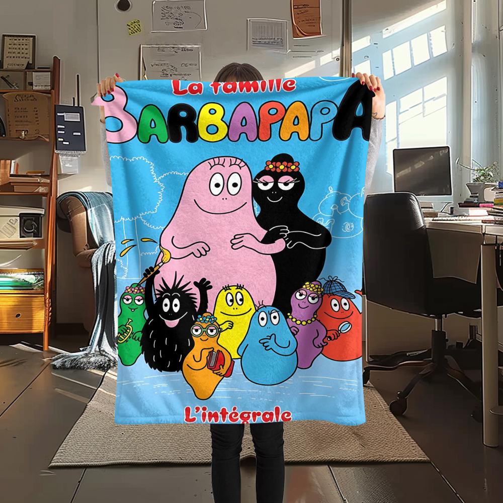 1Pc The Barbapapa Family Print Flannel Blanket, High Quality Comfortable for All Seasons, Home Decor, Warmth and Comfort, Perfect for Christmas Gifts