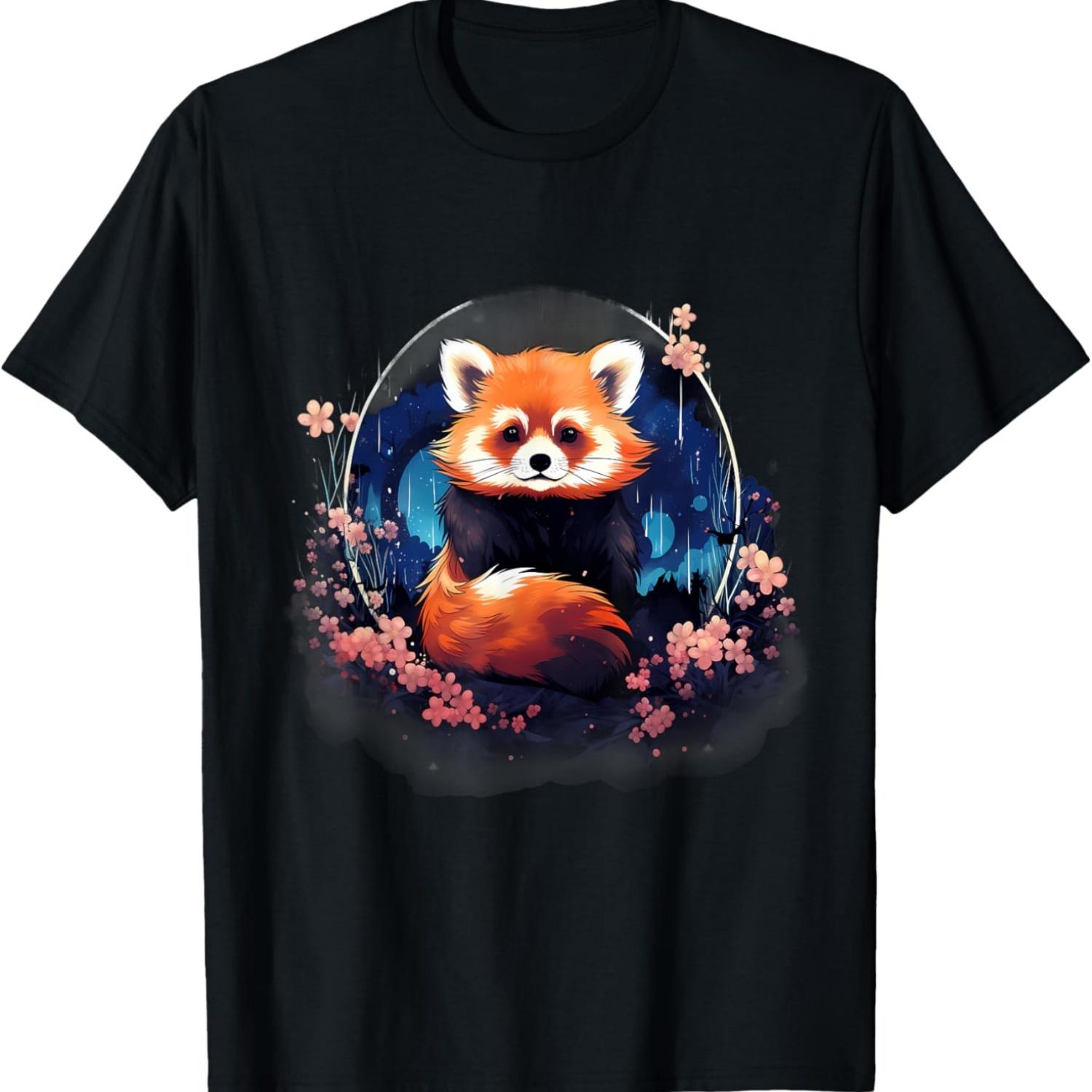 Red Panda Wildlife Nature Artwork Floral Animal Lovers T-Shirt S чёрный