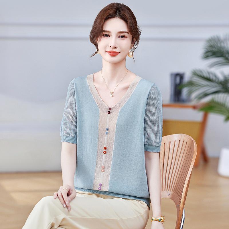 Mother’s Day Stylish Ice Silk Short-Sleeved T-shirt for Middle-Aged and Elderly Women - Summer 2026 Edition