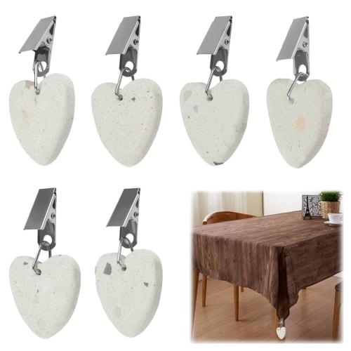 Morobor Tablecloth Weight Clips, 6 Heart-Shaped Stone Tablecloth Weights with Metal Clips for Outdoor Picnics and Family Dinner Table Decorations