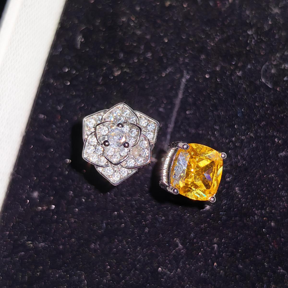 

BELLA BOX Light Luxury Tassel Pink Diamond Camellia Flower Ожерелье Radian Rose Длинные серьги Цветочные кольца Желтый бриллиантовый комплект для женщин No.3