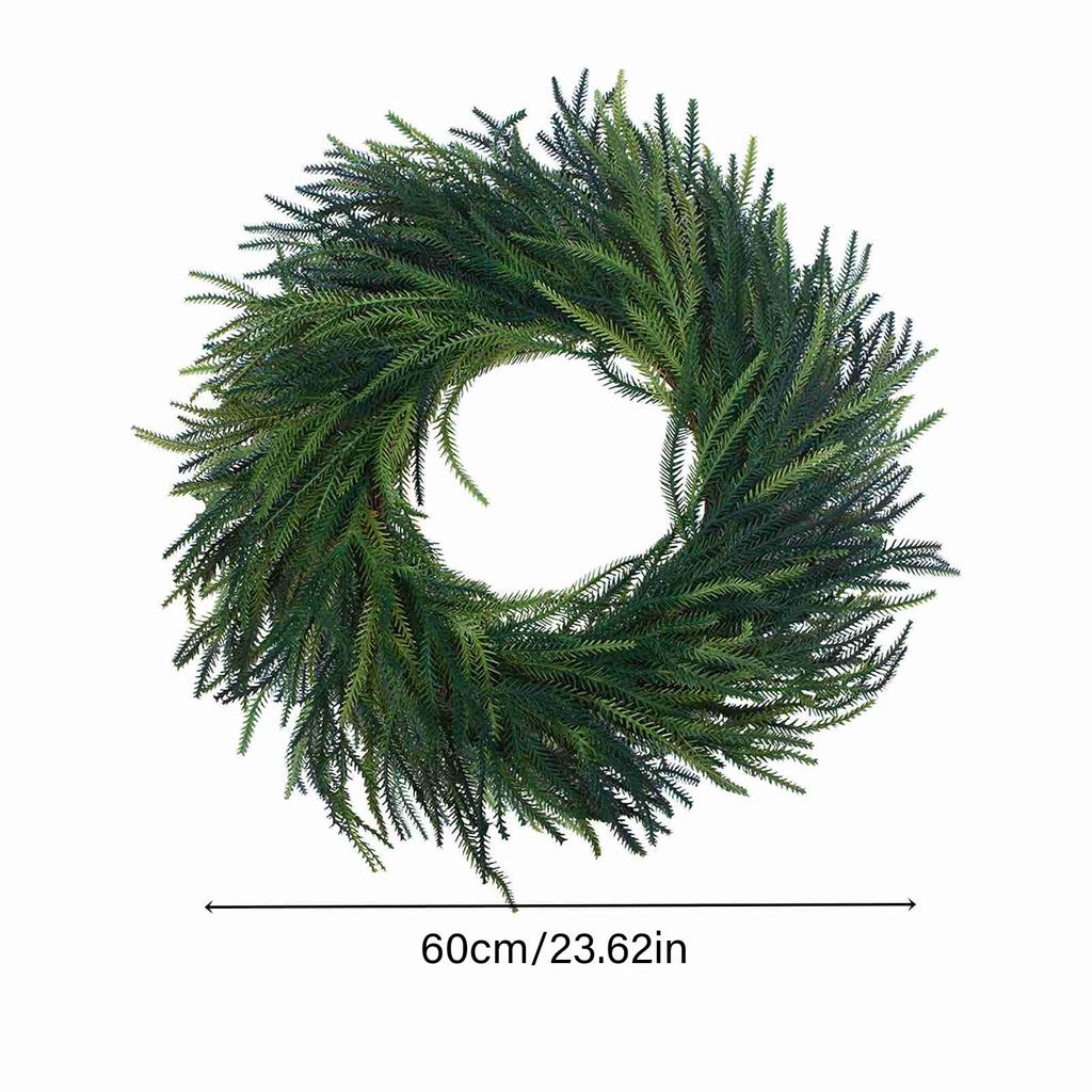 Artificial Pine Needle Wreath Faux Xmas Green Pine Hanging Wreath for Front Door Home Decor