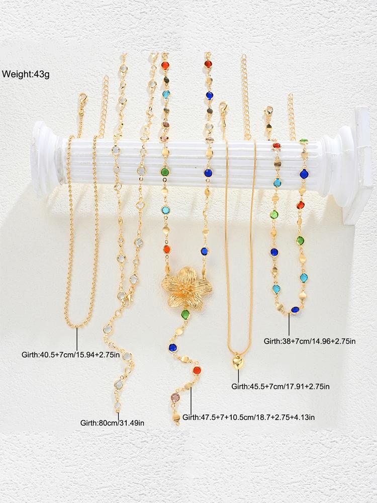 5 Pcs Vintage Floral Colorful Crystal Tassel Necklace Set for Women Exquisite Shiny Rhinestone Choker Boho Party Jewelry Gifts