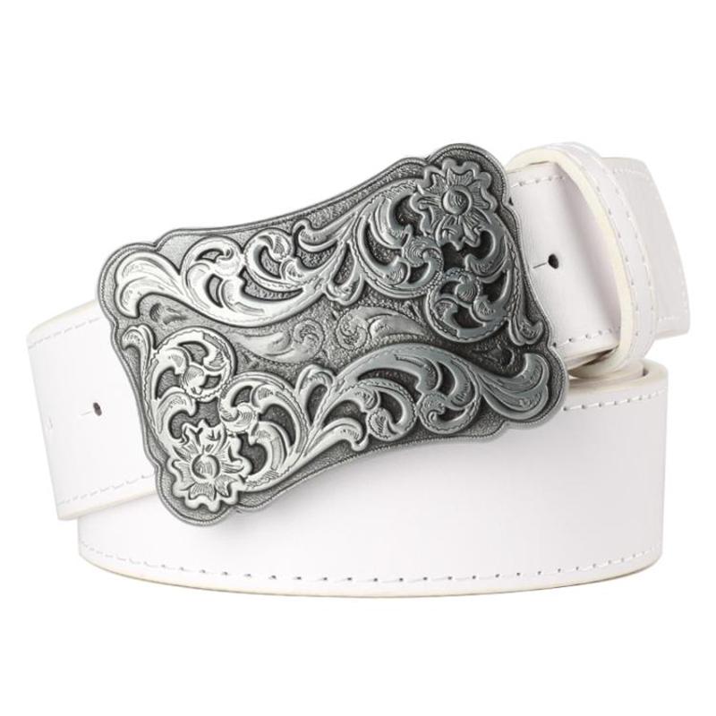 Retro Women Belt Metal Buckle Weave Arabesque Floral Pattern Belts Jeans Trend Punk Rock Decoration Waistband Gift For Women