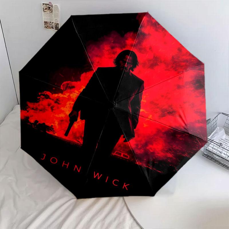John Wick Art, automatic folding umbrella, portable and foldable design, 8 ribs, a Christmas or birthday gift.