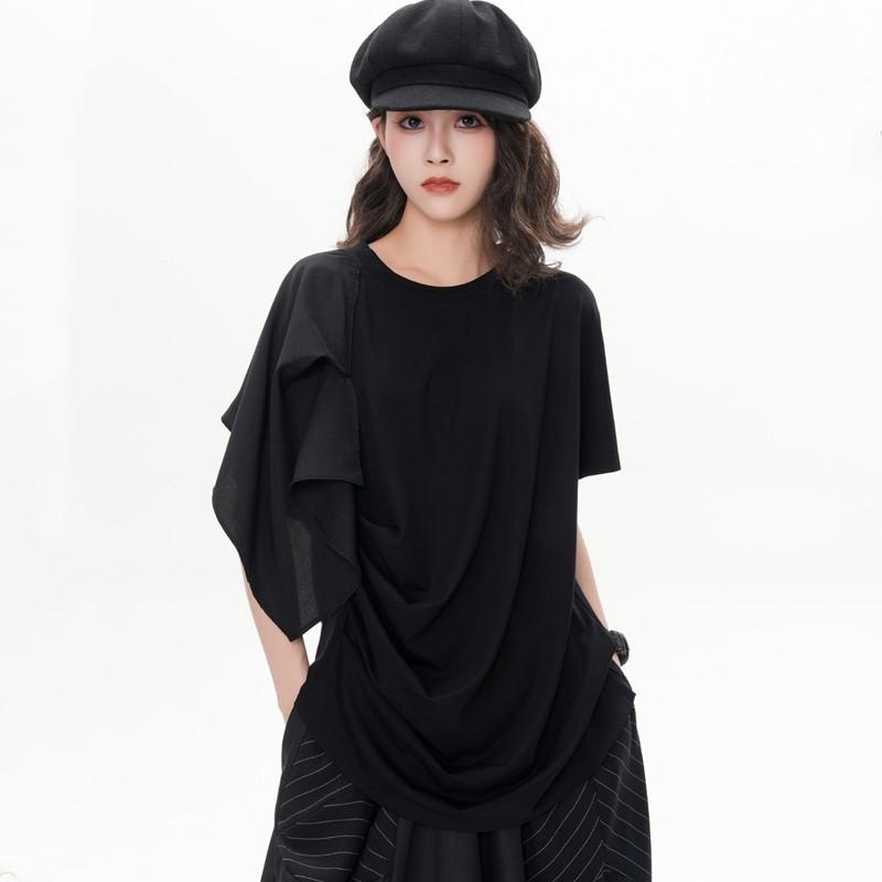 Short Sleeve Oversized Black Patchwork Casual Loose Summer Tee T Shirt Women T-shirt Top