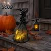 Retro Halloween Party Supplies Witch Holding Lantern Light, with Spider Web Pattern Decor, Glowing Secret Room Atmosphere Gothic Style Resin