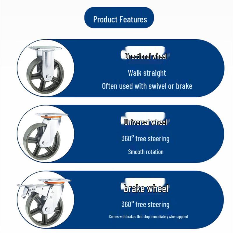 Shengbey Heavy-Duty 5-Inch Cast Iron Swivel Caster with Brake