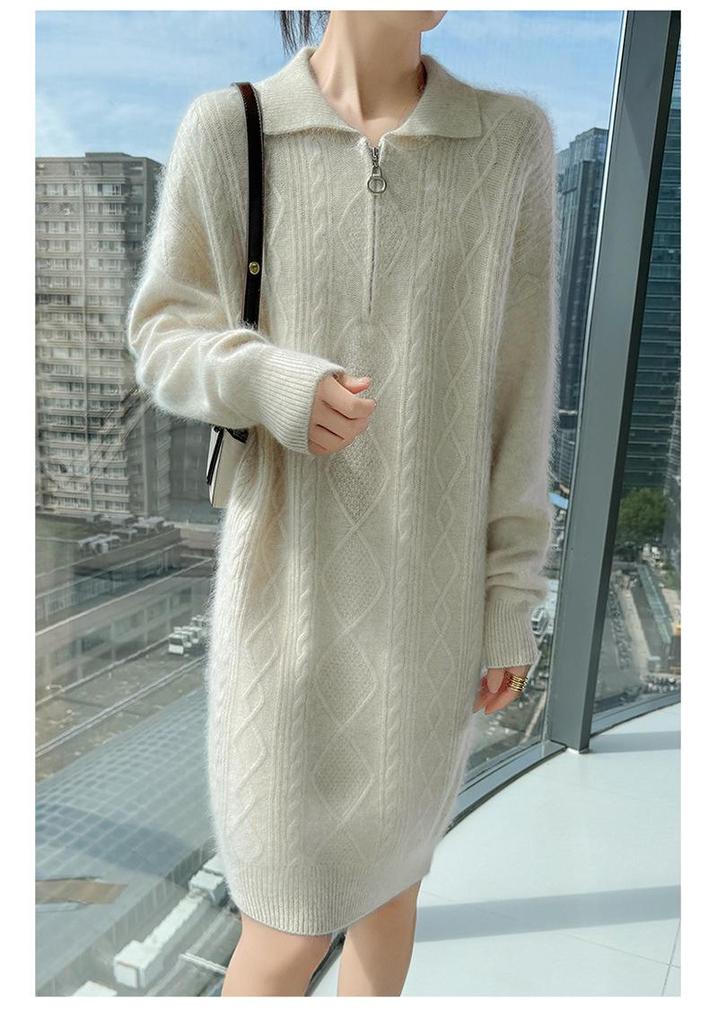 Women's French-Style Loose Mink Velvet Sweater Dress - Mid-Length, Thickened Cashmere Knit for Autumn/Winter