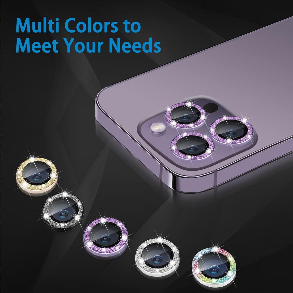 Compatible with iPhone 14 Pro and 14 Pro Max Camera Lens Protector, Bling Glitter Lens Cover 9H Tempered Glass Camera Cover Anti Scratch Shockproof