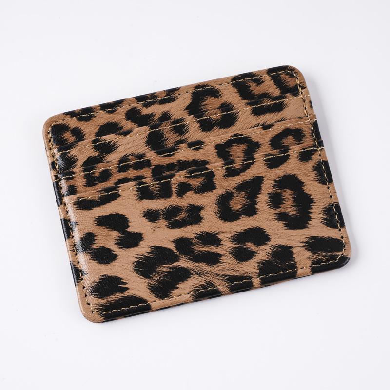 Women Leopard Print Card Wallet PU Leather Multi Slot ID Credit Card Holder Case Ultra Thin Card Sleeve