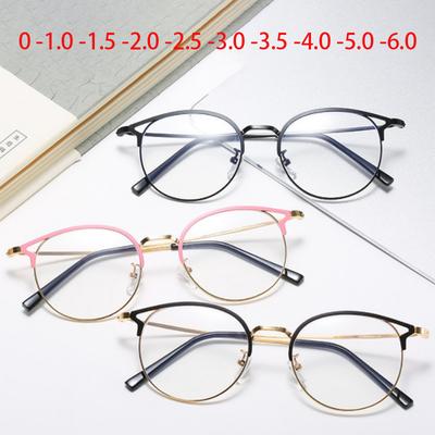 Fashion Cute Cat Eye Myopia Glasses Metal Frame Women Men Prescription Spectacles SPH 0 To -6.0