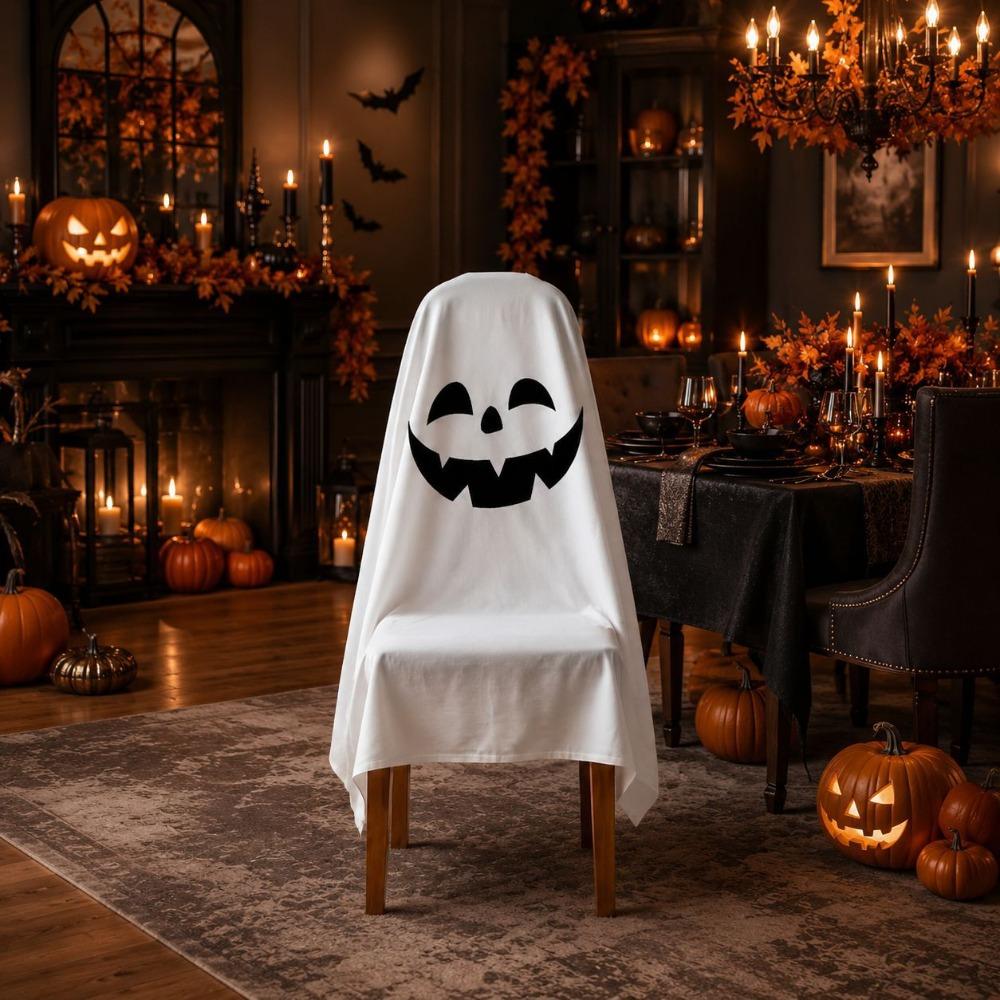 Pumpkin Halloween Dinner Chair Seat Cover Skull Pattern Festival Table Decor Home Decoration