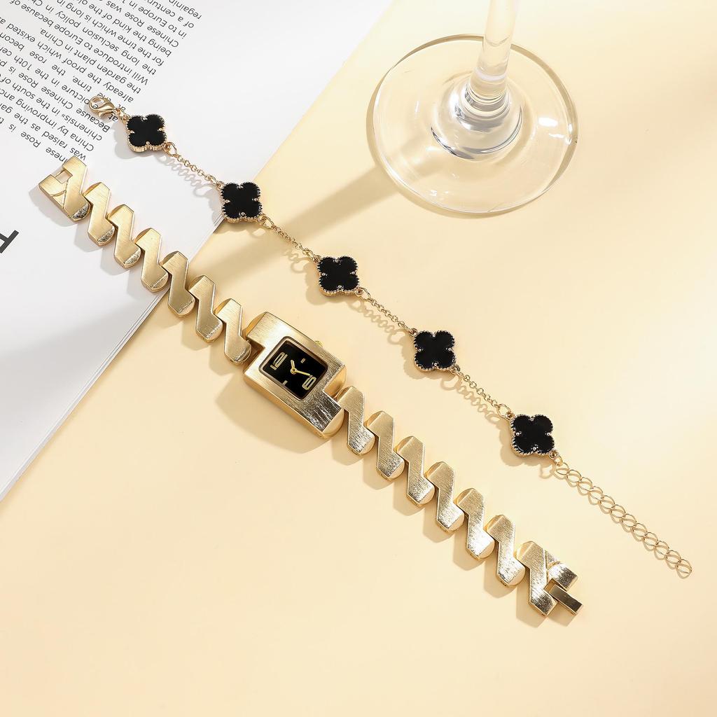 Women's Quartz Watch & Four-Leaf Clover Bracelet Set