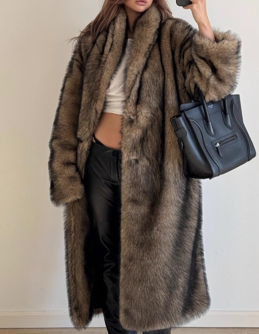 

Жіноче пальто зі штучного хутра Зимове тепле з лацканами Довгий рукав Великий розмір Кардиган Товсте довге пальто M