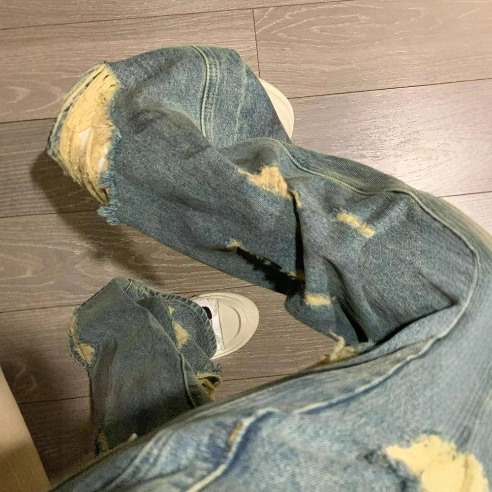 Wide Leg Jeans Women Summer Hole Design Sense Pants High Waist Large Yards Loose Beggar Pants Retro Street Style Baggy Long Jeans for Ladies