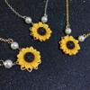 Charm Romantic Jewelry Pearls Flower Pendant Sunflower Necklace Chain Gold Plated