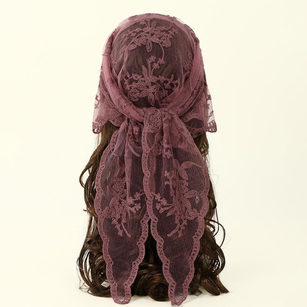 French Lace Triangle Scarf Embroidered Flower Lace Scarf Small Shawl Crochet Head Scarf Headwraps Bandana For Women