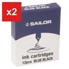 Sailor Fountain Pen Dye-Based Ink Cartridges, Black, 13-0404-120
