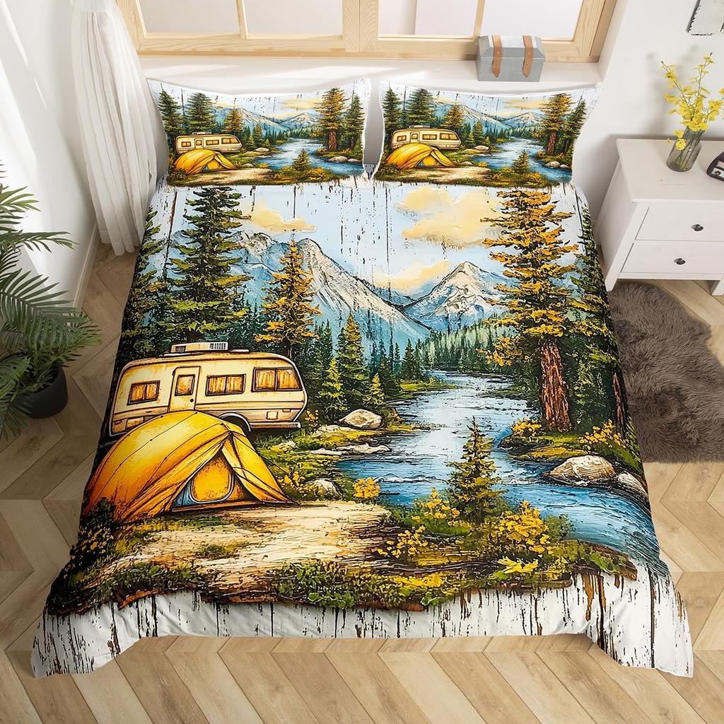 Camping Duvet Cover Set Full King Size Cartoon Rv Camping Car Bedding Set Camper Accessories For Travel Trailers Comforter Cover