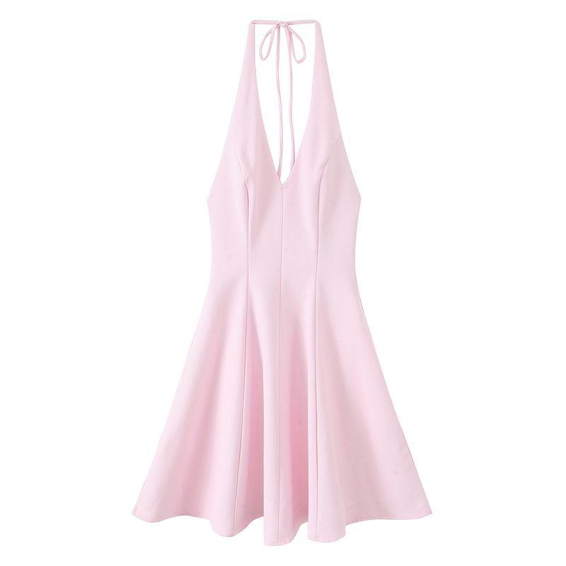 

Kaslead New Women clothes Western Style Wave-Style Wide Hanging Collar Short Dress 4661379 Pink L