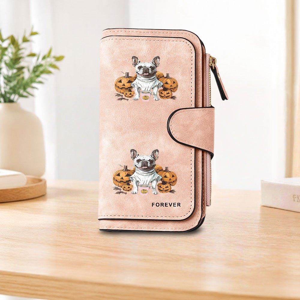 Halloween French Bulldog Pumpkin Long Zipper Wallet, Large Capacity Card Holder, Unisex Clutch Bag, Fashionable Zipper Coin Purse, Suitable for Daily