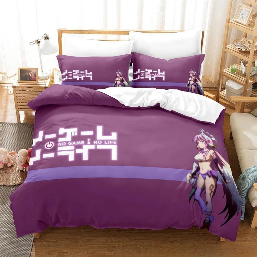 New 3D Printing Kawaii Girls Bedding No Game No Life Bedding Set Cartoon Anime three-piece Set Adult Kid Bedroom Duvet cover Set