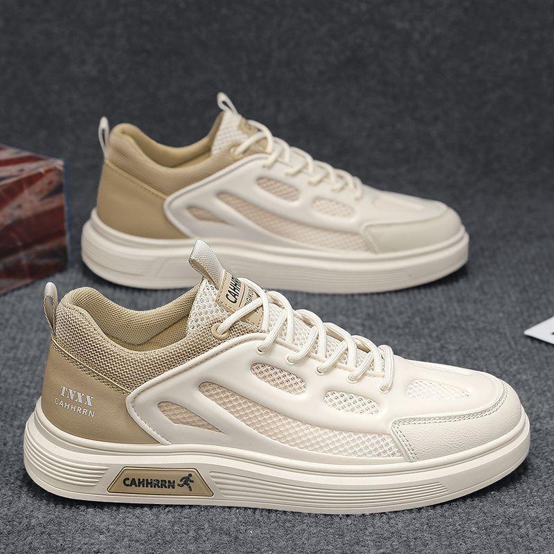 

Мужская обувь 2025 года, новые летние дышащие спортивные туфли для отдыха, белые туфли для мужчин, универсальные студенческие туфли для доски с сетчатой поверхностью для мужчин 44 бежевый