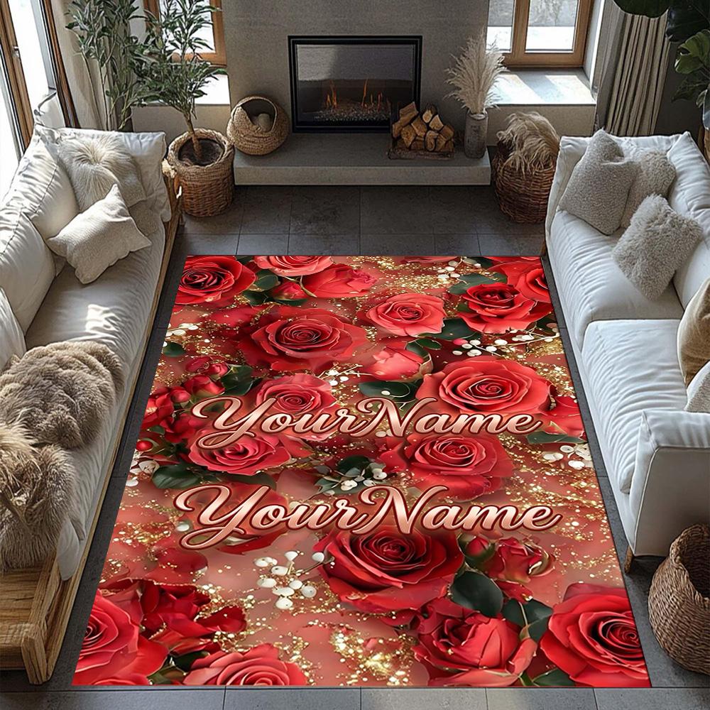 Rose Customized Name Floor Rug Office Rug Design for Dining Room Decorate Room Balcony Foyer Anti-slip Rug Decorate Offices