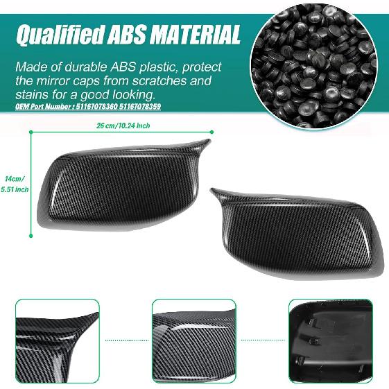 Sport Carbon Fiber Side Mirror Cover Caps Replacement for 2005-2010 BMW 5 Series E60 M5 545i 550i M6 E64 645Ci 630i 650i E63 Accessories Exterior