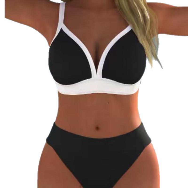 Europa, Amerika, Der Neue Schwarze Kontrastfarben-geteilte Bikini-Badeanzug für Damen, Sexy und Dünner High-Waist-Bikinihöschen-Badeanzug