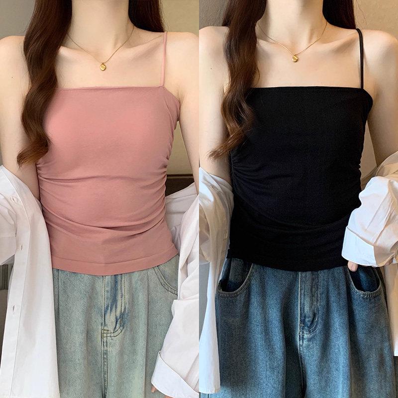 2026 Spring Korean Style Backless Slim Bandeau Top with Padded Ruffles for Women