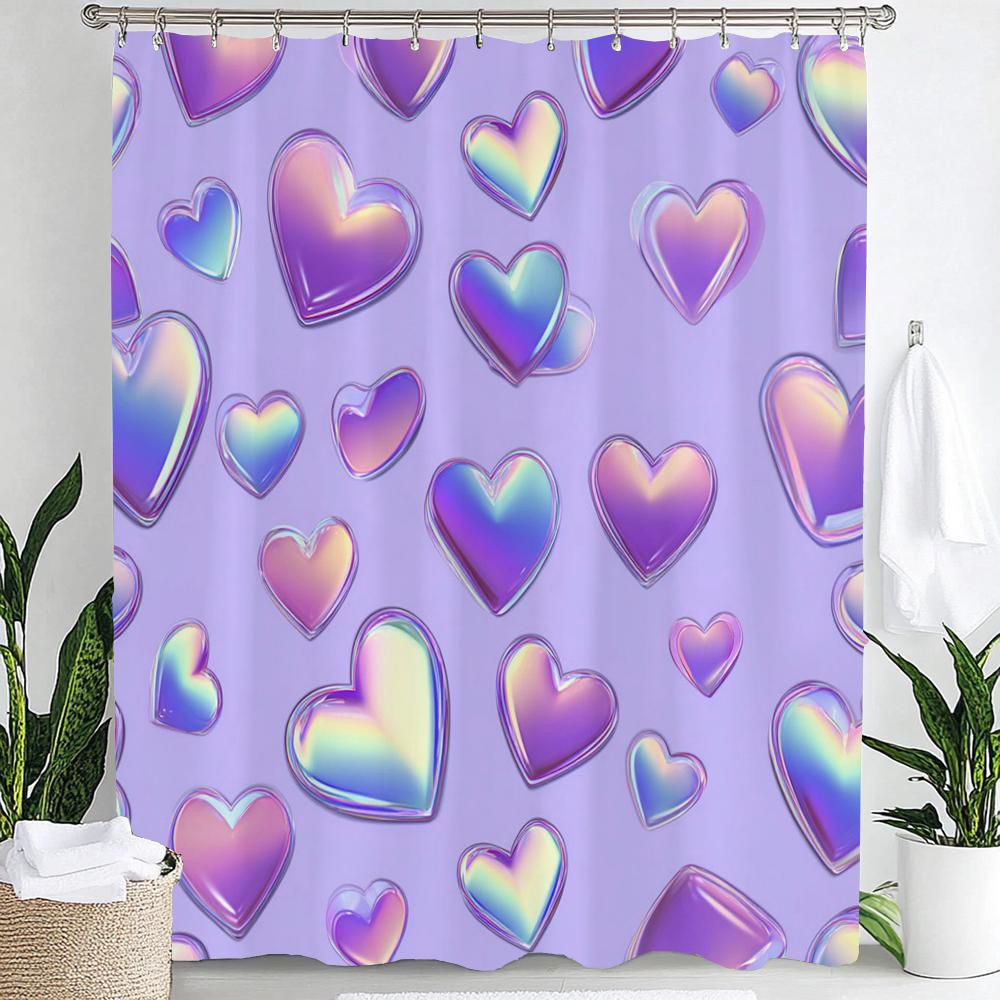 Colorful Love Shower Curtain, Modern Romantic Pink Heart-Shaped Pattern Bathroom Decor Curtain,Polyester Shower Curtain