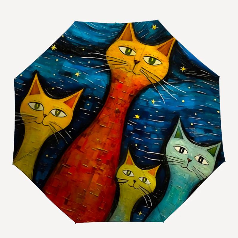 

1pc Cat Family Automatic Folding Umbrella - 8-Rib Compact Travel Umbrella Durable & Portable for Outdoor Use, Perfect Gift for Birthdays023