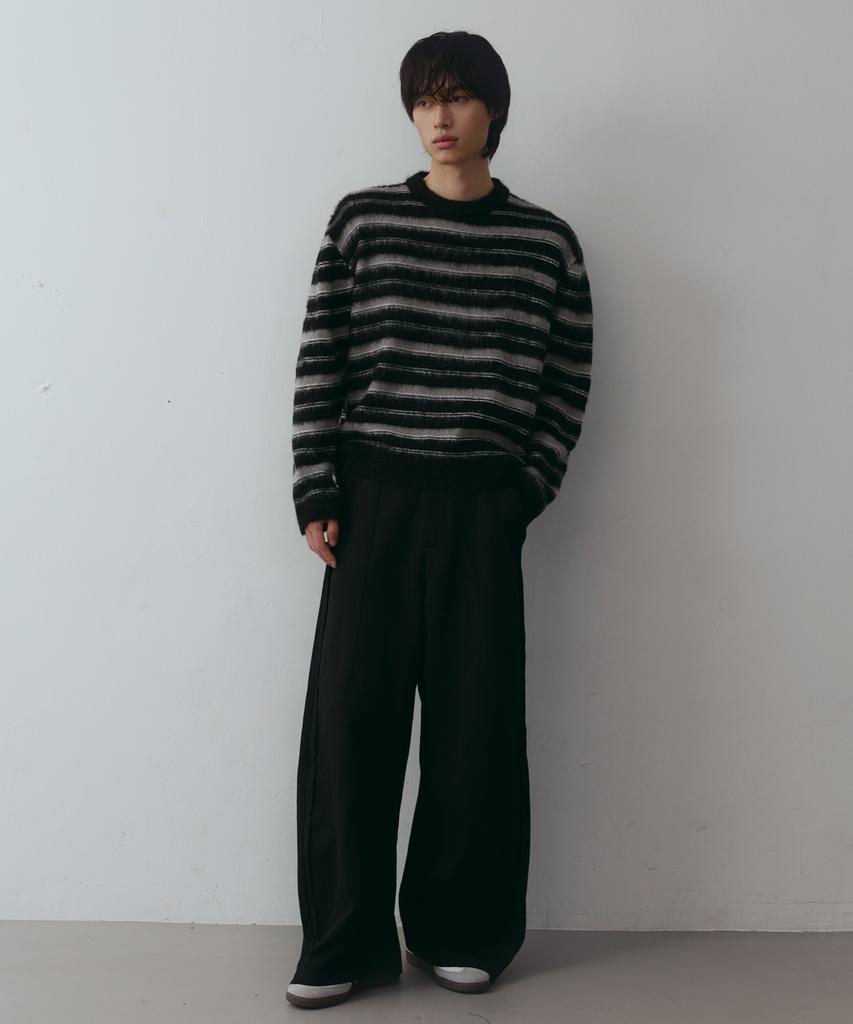 NODU Crop Multi-Stripe Brush Knit [Black]
