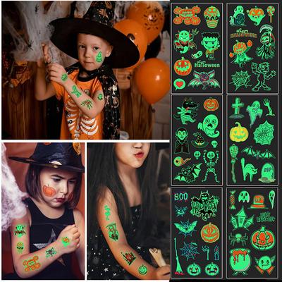10 buc. Autocolante de tatuaj de Halloween Desene animate pentru copii Autocolante temporare impermeabile luminoase pentru copii, adulți, față, braț, corp, tatuaj