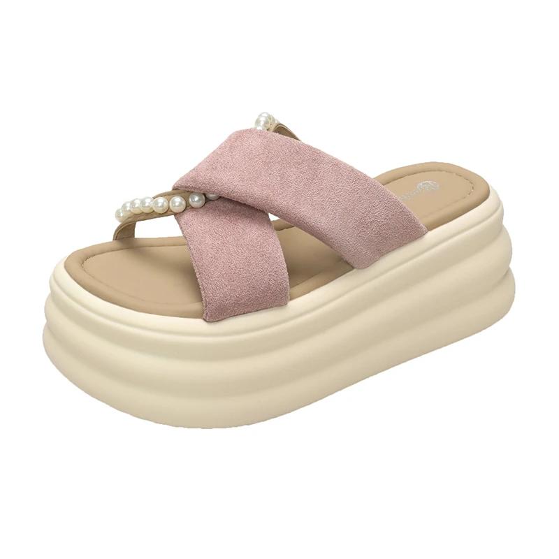 8CM NEW Heels Wedge Slides Sandals Women Casual Outdoor Slippers Female Summer Non Slip Beach Slipper Walking Chunky Shoes Woman