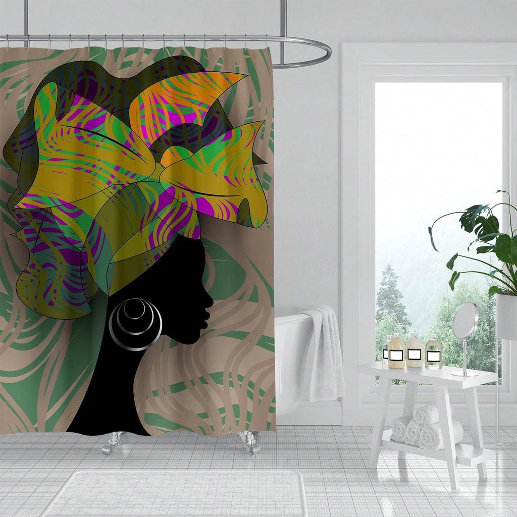African Woman Shower Curtain, Afro American Girl Shower Curtains Funny Fabric Shower Curtain Abstract Art Modern Set