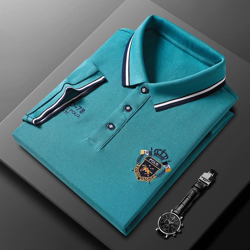 Trend Hub New Men's Casual Embroidery Short Sleeve Polo Shirt Fashion Solid Color Top